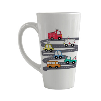 Hand drawn childish set with cars, Κούπα κωνική Latte Μεγάλη, κεραμική, 450ml