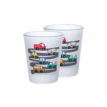 Hand drawn childish set with cars, Σφηνοπότηρα γυάλινα 45ml του πάγου (2 τεμάχια)