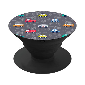 Hand drawn childish set with cars, Phone Holders Stand  Black Hand-held Mobile Phone Holder