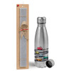 Easter Set, metallic Inox water bottle (750ml) & aromatic flat Easter candle (30cm) (GRAY)