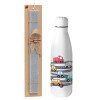 Easter Set, metallic stainless thermos bottle (500ml) & scented flat Easter candle (30cm) (GRAY)