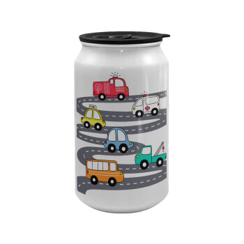 Hand drawn childish set with cars, Κούπα ταξιδιού μεταλλική με καπάκι (tin-can) 500ml