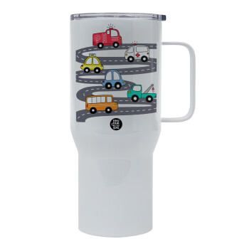 Hand drawn childish set with cars, Mega Stainless steel Tumbler with lid, double wall 750L