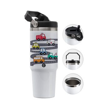 Hand drawn childish set with cars, 30oz stainless Steel Tumbler with Handle