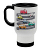 Hand drawn childish set with cars, Stainless steel travel mug with lid, double wall (warm) white 450ml