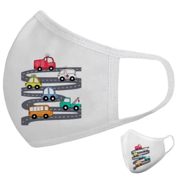 Hand drawn childish set with cars, Μάσκα υφασμάτινη υψηλής άνεσης παιδική (Δώρο πλαστική θήκη)