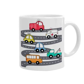 Hand drawn childish set with cars, Κούπα, κεραμική, 330ml