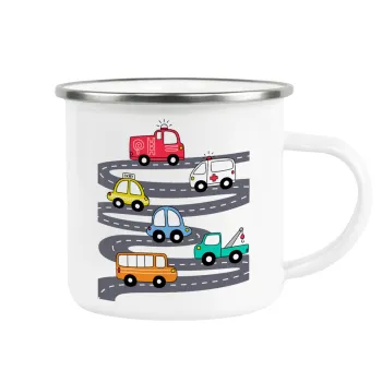 Hand drawn childish set with cars, Κούπα Μεταλλική εμαγιέ λευκη 360ml