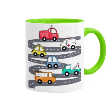 Hand drawn childish set with cars, Κούπα χρωματιστή βεραμάν, κεραμική, 330ml