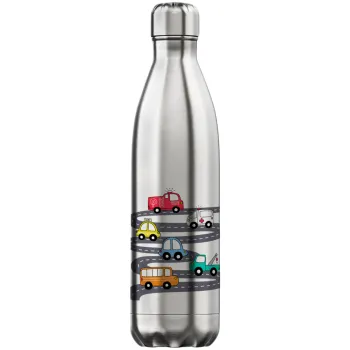 Hand drawn childish set with cars, Μεταλλικό παγούρι θερμός Inox (Stainless steel), διπλού τοιχώματος, 750ml