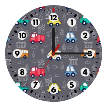 Hand drawn childish set with cars, Ρολόι τοίχου ξύλινο (20cm)