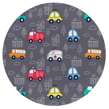 Hand drawn childish set with cars, Mousepad Στρογγυλό 20cm