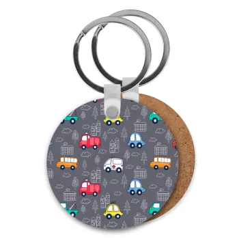 Hand drawn childish set with cars, Μπρελόκ Ξύλινο στρογγυλό MDF Φ5cm