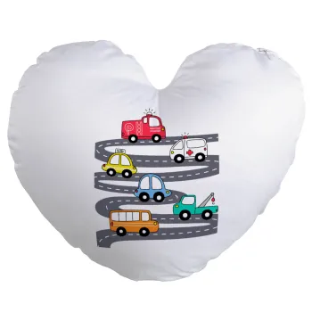 Hand drawn childish set with cars, Μαξιλάρι καναπέ καρδιά 40x40cm περιέχεται το  γέμισμα