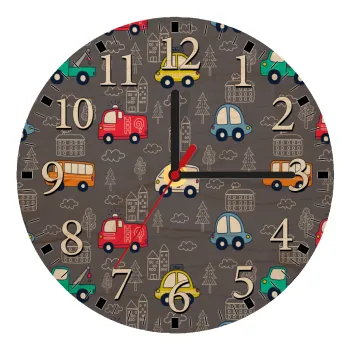 Hand drawn childish set with cars, Ρολόι τοίχου ξύλινο plywood (20cm)
