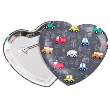 Hand drawn childish set with cars, Κονκάρδα παραμάνα καρδιά (57x52mm)