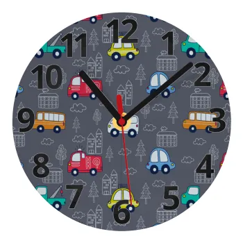 Hand drawn childish set with cars, Ρολόι τοίχου γυάλινο (20cm)