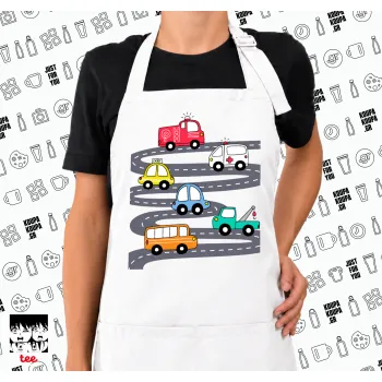 Hand drawn childish set with cars, Ποδιά μακριά Σεφ ολόσωμη με τσέπες white (ΕΝΗΛΙΚΩΝ)