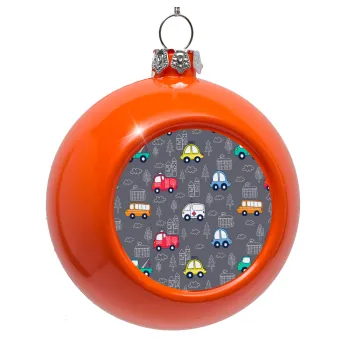 Hand drawn childish set with cars, Orange Christmas tree ornament bauble 8cm