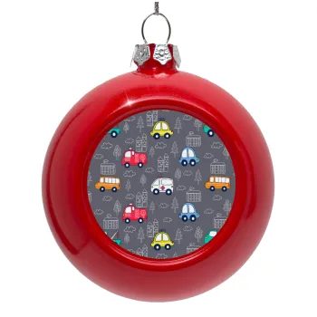 Hand drawn childish set with cars, Red Christmas tree ornament bauble 8cm
