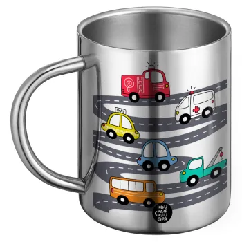 Hand drawn childish set with cars, Ανοξείδωτη Μεταλλική Κούπα 450ml - Διπλού Τοιχώματος