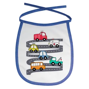 Hand drawn childish set with cars, Σαλιάρα μωρού αλέκιαστη με κορδόνι Μπλε