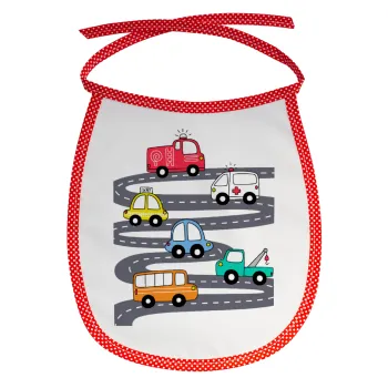 Hand drawn childish set with cars, Σαλιάρα μωρού αλέκιαστη με κορδόνι Κόκκινη