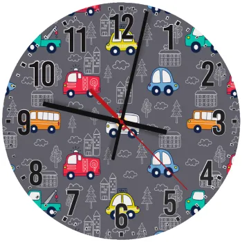 Hand drawn childish set with cars, Ρολόι τοίχου ξύλινο (30cm)