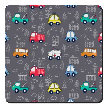 Hand drawn childish set with cars, Τετράγωνο μαγνητάκι ξύλινο 9x9cm