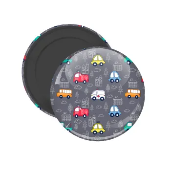 Hand drawn childish set with cars, Μαγνητάκι ψυγείου στρογγυλό διάστασης 5cm