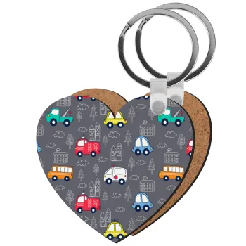 Hand drawn childish set with cars, Μπρελόκ Ξύλινο καρδιά MDF