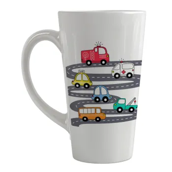 Hand drawn childish set with cars, Κούπα κωνική Latte Μεγάλη, κεραμική, 450ml