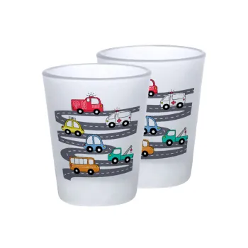 Hand drawn childish set with cars, Σφηνοπότηρα γυάλινα 45ml του πάγου (2 τεμάχια)