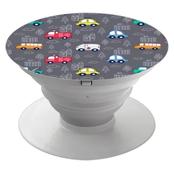 Hand drawn childish set with cars, Phone Holders Stand  White Hand-held Mobile Phone Holder