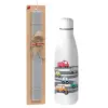 Easter Set, metallic stainless thermos bottle (500ml) & scented flat Easter candle (30cm) (GRAY)