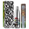 Easter Set, metallic stainless thermos flask (500ml) & scented flat Easter candle (30cm) (GRAY)
