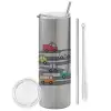 Tumbler stainless steel Silver 600ml, with metal straw & cleaning brush