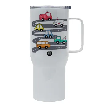 Hand drawn childish set with cars, Tumbler με καπάκι, διπλού τοιχώματος (θερμό) 750L