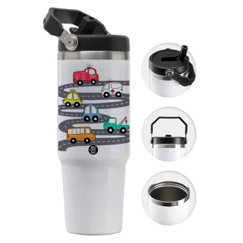 Hand drawn childish set with cars, Θερμός Ανοξείδωτο 30oz με χερούλι