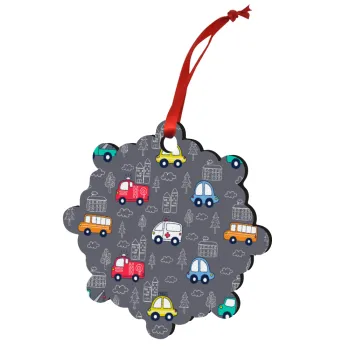 Hand drawn childish set with cars, Στολίδι Χριστουγεννιάτικο στολίδι snowflake ξύλινο 7.5cm