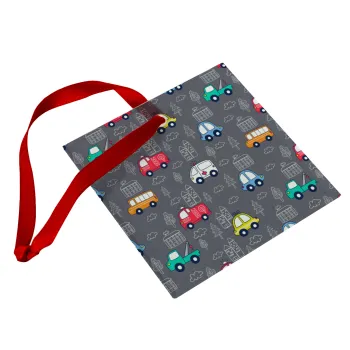 Hand drawn childish set with cars, Στολίδι Χριστουγεννιάτικο στολίδι γυάλινο τετράγωνο 9x9cm