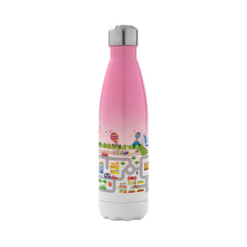 City road track maps, Metal mug thermos Pink/White (Stainless steel), double wall, 500ml