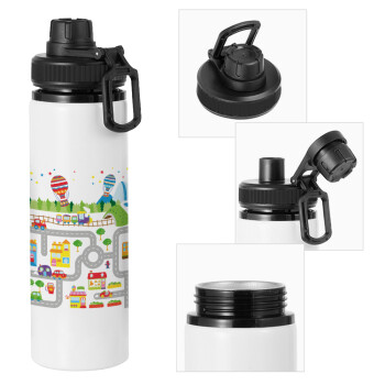 City road track maps, Metal water bottle with safety cap, aluminum 850ml