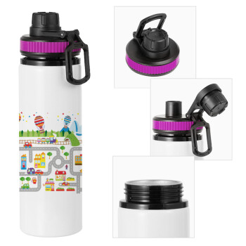 City road track maps, Metallic water bottle with safety lid, 850ml aluminum