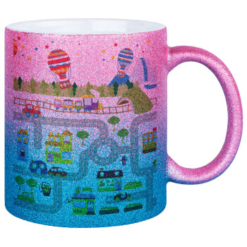City road track maps, Κούπα Χρυσή/Μπλε Glitter, κεραμική, 330ml