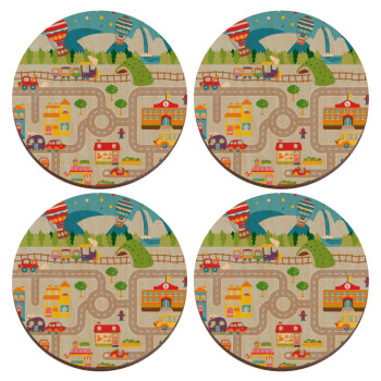 City road track maps, ΣΕΤ x4 Σουβέρ ξύλινα στρογγυλά plywood (9cm)