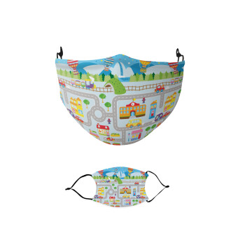 City road track maps, Μάσκα υφασμάτινη παιδική πολλαπλών στρώσεων με υποδοχή φίλτρου