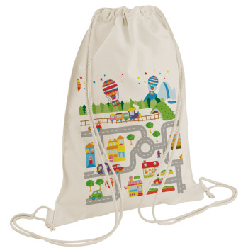 City road track maps, Backpack bag GYMBAG natural (28x40cm)