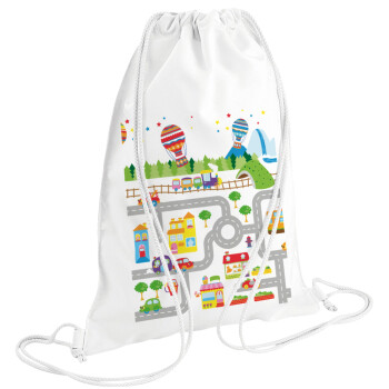 City road track maps, Backpack pouch GYMBAG white (28x40cm)
