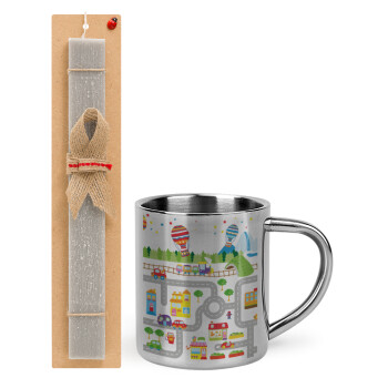 City road track maps, Easter Set, metallic thermal cup (300ml) & Easter aromatic flat candle (30cm) (GRAY)